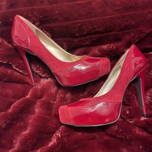 Suede and patent heels